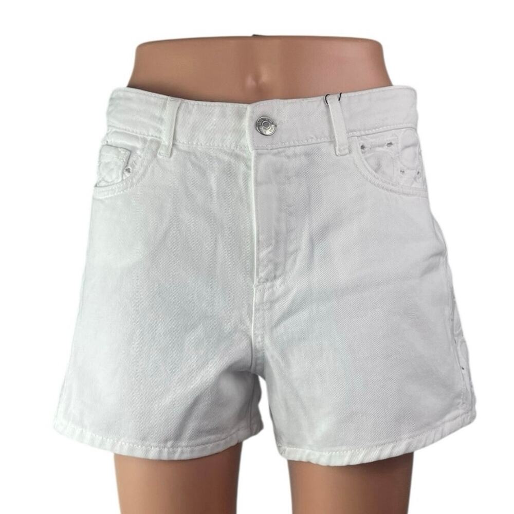 NEW Zara Women's White High Waisted Straight Y2k Mini Denim Jean Shorts Size 4